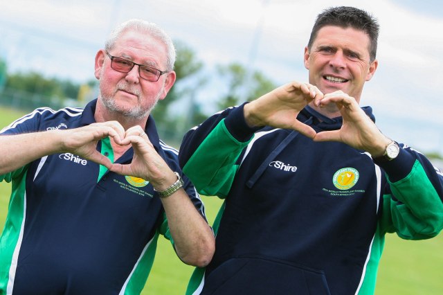 Heart transplant recipient Seamus Eager (Wicklow) with Niall Quinn.